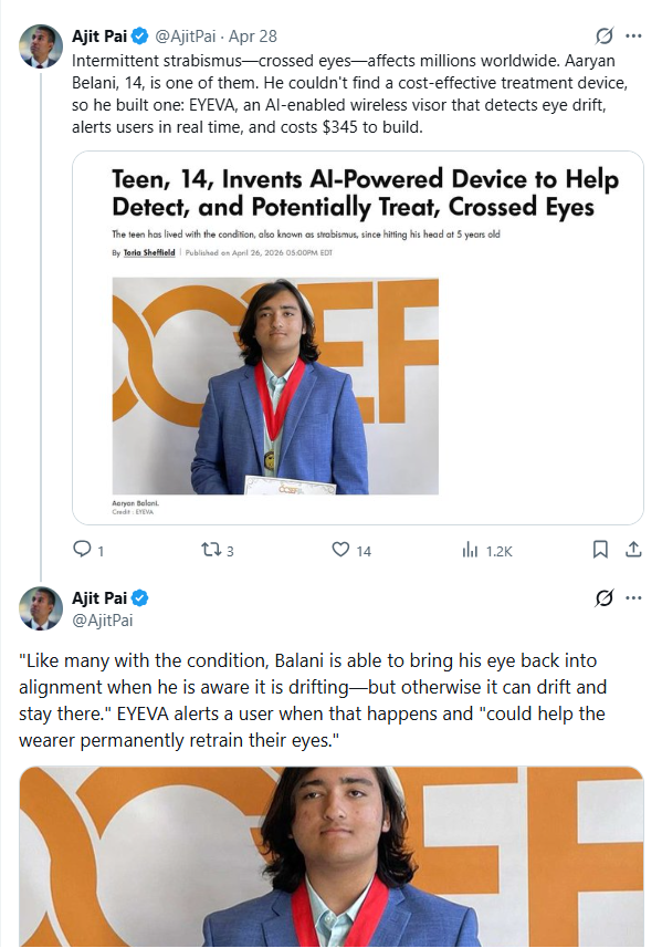 Ajit Pai on X — Former FCC Chairman shares the EYEVA story