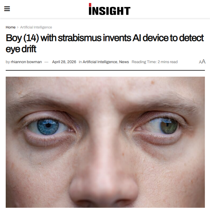 Insight News — Boy, 14, with strabismus invents AI device to detect eye drift